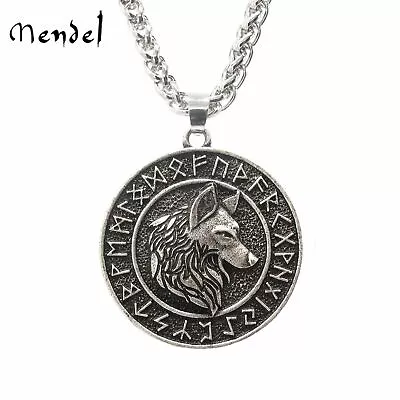 MENDEL Mens Norse Viking Rune Fenrir Wolf Head Pendant Necklace For Men Women • $10.99