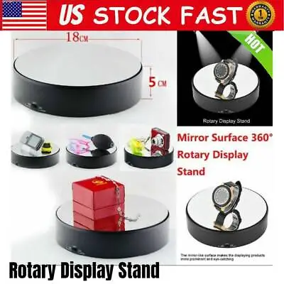 360° 3D  Rotating Display Stand Turntable Mirror Surface 18cm Black US • $20.12