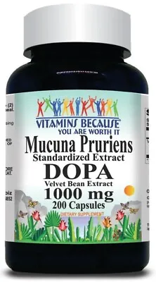 DOPA Mucuna Pruriens 1000mg Standarized 200Caps (Velvet Bean)	 • $24.95