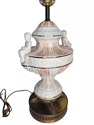 Vtg Antique Lamp CAPODIMONTE PORCELAIN Rare HTF Cute Cherubs Angels Pink Retro • $420