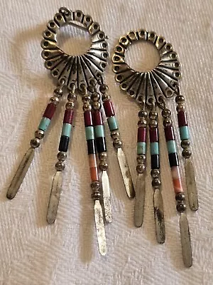 Vintage Native American Multi Colour Paddle Drop Earrings Q T  • £22