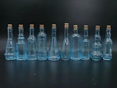 Set Of 10 Darice Blue Vintage Style Glass Bottles With Corks 5'' Tall • $19.99