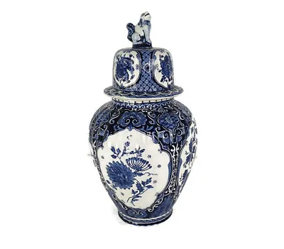 Delft Vase Urn Marked Blue White Foo Dog Maastricht Royal SPhinx Holland Hand Pa • $163.50