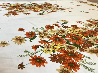 Vintage Orange & Gold Daisy Flower Print Tablecloth Absolutely Gorgeous! 52 X64  • $24.99