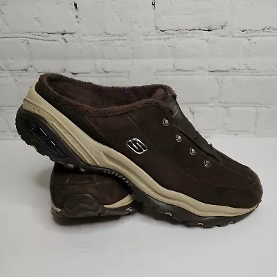 Skechers  Sport Mules Womens 10 Slip-ons LEATHER Brown Faux Fur Lined • £21.51