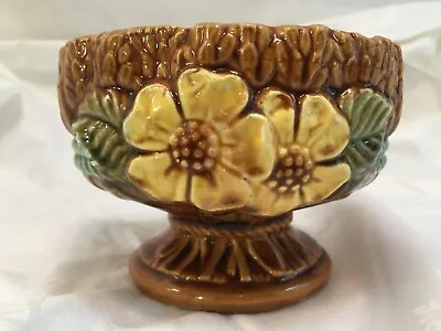 Sculptured Wheat Planter Japan 2205 Bowl Brown Yellow Flower Pottery Majolica • $10.49