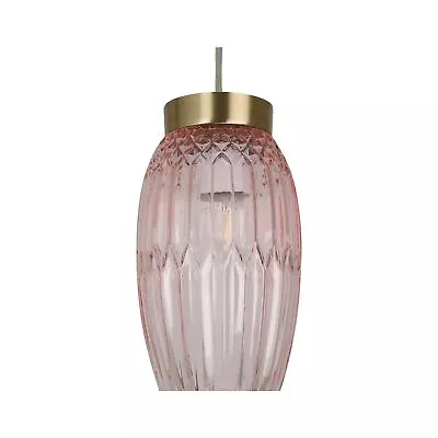 Modern Brass With Pink Faceted Glass Pendant Shade Easy Fit Ceiling Lightshade • £12.99
