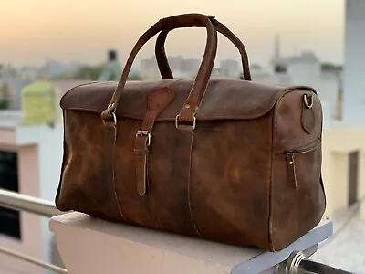 Full Grain Buffalo Leather Duffle Bag Travel Luggage Weekend Holiday Bag Vintage • $118.75