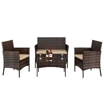 Patio Furniture Set 4 Pcs Outdoor Wicker Rattan Sofa Chair 4 Pieces W / Cushions • $154.59