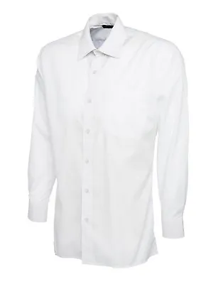 Mens Long Sleeve Shirt Plain Formal Easy Care Poplin - SMART OFFICE WORK CASUAL • £15.99