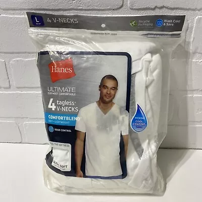 $14 • Buy NEW - Hanes Men's Tagless V-Necks T-Shirts White 4 Pack Size Large 42-44