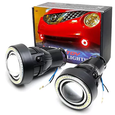 3  Projector Fog Light Kit W/Black Shroud 40-SMD Red LED Halo Ring Angle Rings • $59.39