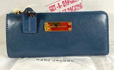 $179.98 • Buy Marc Jacobs Collection The Flex Denim Blue Leather Half Zip Slim Wallet Purse