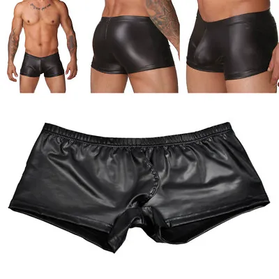 Mens Black Wetlook Spandex Shiny Boxer Shorts Briefs Pants • £7.59