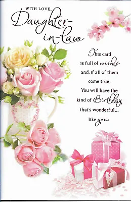 Daughter In Law Birthday Greeting Card 9 X6  Roses Nice Long Verse  • £2.79