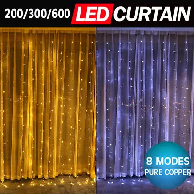 300 600 LED String Fairy Curtain Lights Waterfall Lamp Christmas Wedding Party • $12.99