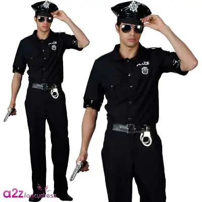 New York Cop Costume + Deluxe Hat Mens Police Officer Uniform Fancy Dress Outfit • £27.99