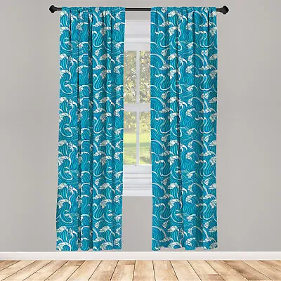 Sea Curtains 2 Panel Set Nautical Foamy Lines Drawing • £23.99