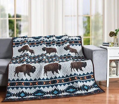 BISON Wilderness Buffalo Cabin Quilted Throw Blanket 50  X 60  By DeLeon • $35.99