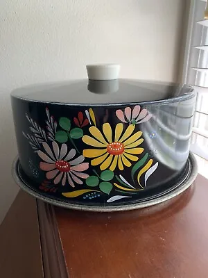 $27.99 • Buy Vintage 1950s Ransburg Daisy Toleware Metal Cake Saver Carrier Black Yellow