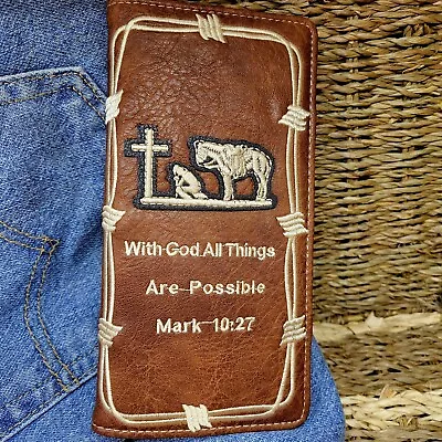 Cowboy Praying Wallet Western Mens Bifold Check Book Faux Leather Cross Wallet  • $24