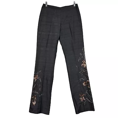 Lillie Rubin Pants Trousers Womens Sz 2 Black 100% Silk Floral Beaded Lined • $45