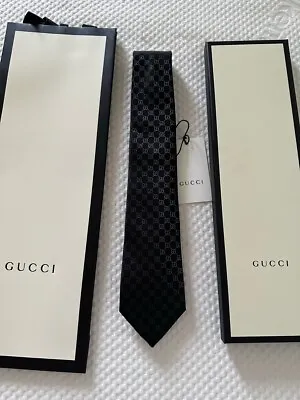 Gucci Men's Black Gg Pattern 100% Silk Tie Widest 3.25  Nwt • $129.99