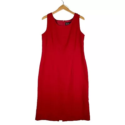 M.H.M. Melissa Harper Linen Blend Sheath Dress Sz 14 Red Sleeveless Midi Dress • $22