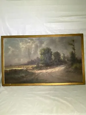 1880s AMAZING LARGE Farmland/LANDSCAPE Oil On Canvas Painting By D.STYLES LISTED • $1950