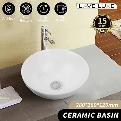 Lave Luxe 280mm Round Bowl Ceramic Vanity Basin Bathroom Sink Above Counter Top • $46.91