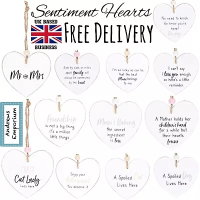 £2.99 • Buy Wooden Hanging Cute White Wood Heart Hearts Shape Sign Signs Shabby Chic Gift