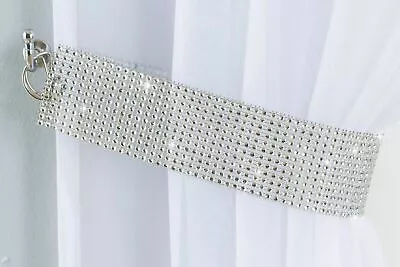 Diamante Sparkle Jewel Bling Plain Voile Net Tab Top Curtain Panel Blush Grey • £5.89