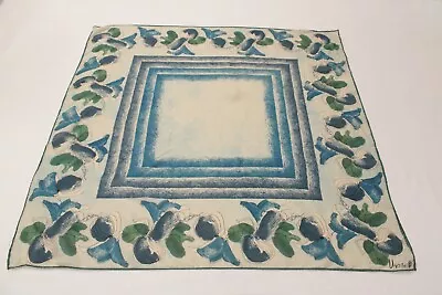 Vintage Vera Ladybug Scarf 24x24 Beige Blue Floral Geometric Silk Blend Japan • $22.45