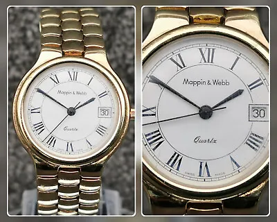 1980s Vintage Mappin & Webb Quartz Watch Swiss Made Gold Plated Bracelet • £145