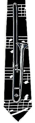 $13.95 • Buy Trombone Men's Neck Tie Music Brass Musical Instrument Musician Black Necktie