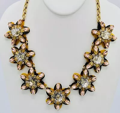 J Crew Necklace Faux Tortoise Flower Crystal Gold Tone 18 - 20  N562 • $45