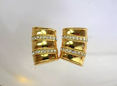 S.A.L. Swarovski Crystal Puffy Clip On Earrings Gold Plated SAL Jewelry • $64.60