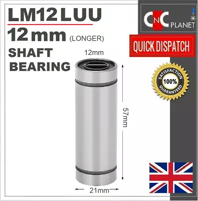 LM12LUU 12mm Linear Shaft Bar Rail Slide Bearing Longer Motion 3D Printer CNC UK • £4.99