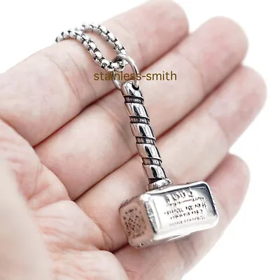 Stainless Steel Nordic Viking Men's Thors Hammer Mjolnir Pendant Necklace Chain • $16.99