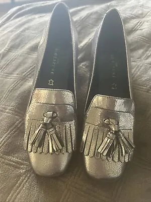NEXT LADIES SIGNATURE Sz 4 37 Silvery Gold REAL LEATHER TASSEL LOAFER SHOES VGC • £5