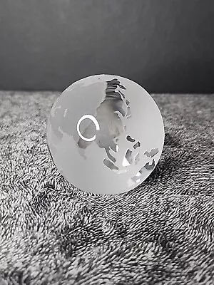 Vintage World Globe Earth Paperweight Etched Frosted Crystal Glass Clear  • $19.95