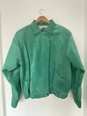 VINTAGE 80s 90s Turquoise Green Real Suede Leather Woman’s Bomber Jacket 12 • £29.99