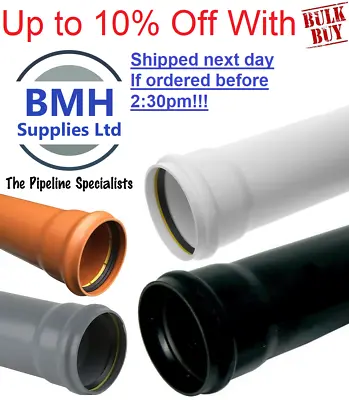 £26.39 • Buy Underground & Soil Pipe Drainage 3m Lengths 110mm, Next Day Delivery, Bulk Buy! 