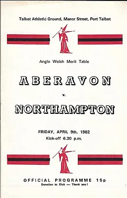 Aberavon v Northampton Saints 9 April 1982 RUGBY PROGRAMME • £4.99