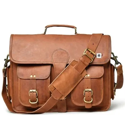 Bag Leather Goat Genuine Messenger Laptop Vintage Brown Briefcase Real Satchel • £50.40