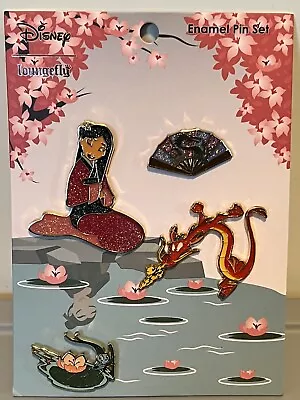 2020 New Disney Loungefly Mulan Mushu Crickee 4pc Glitter Enamel Pin Set • $49.99