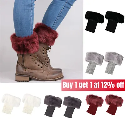 £4.58 • Buy Women Ladies Knit Fur Boot Socks Cuffs Toppers Short Ankle Leg Warmers Winter