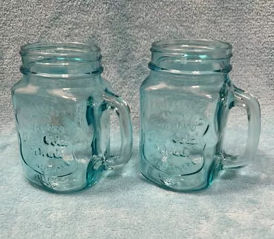 2 Blue Glass Mason Drinking Jars Quality Refreshing Ice Cold Drink Glassware • $10.95