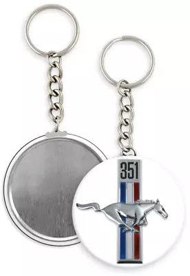 Ford Mustang 351 Emblem Key Chain -old Style Logo -2 1/4  Round Button Key Chain • $12.99