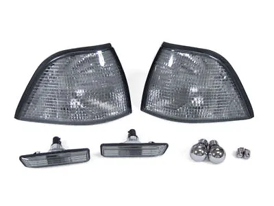 DEPO COMBO Smoke Corner + Side Marker Light + Chrome Bulbs For 97-99 BMW E36 2D • $56.04